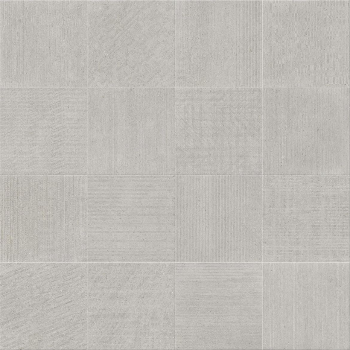 The design shown is made of ULTIMA DEA 16 faces in 60x60 cm size , color : London Grey The design shown is made of ULTIMA DEA 16 faces in 60x60 cm size : Arctic White